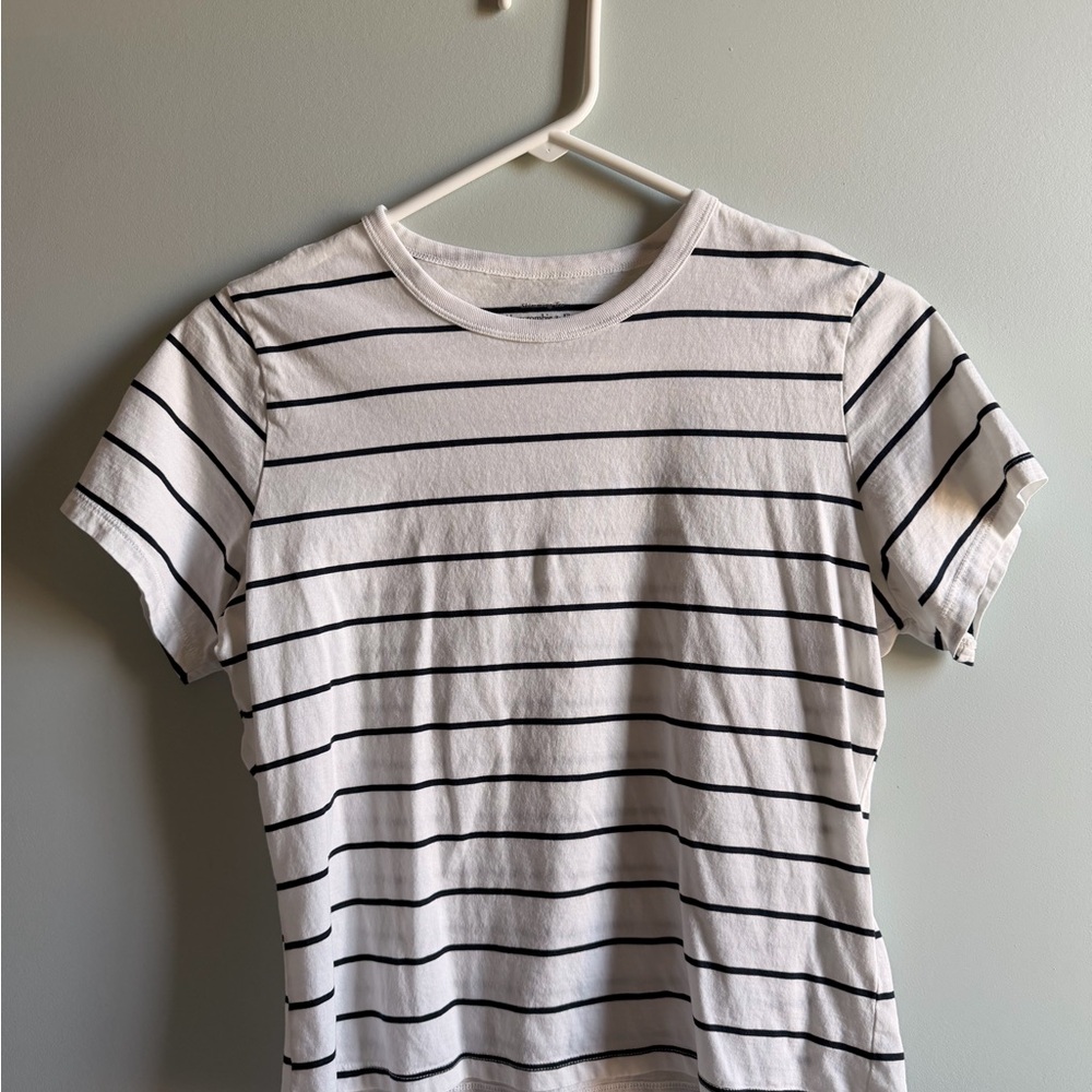 Abercrombie & Fitch Cream and Black Striped Tee